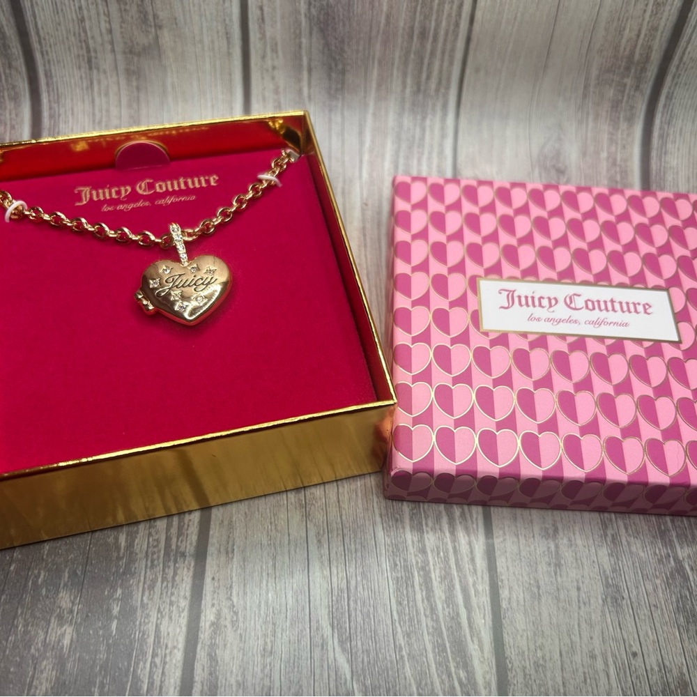 Juicy Couture Logo Gold Heart Locket Necklace with‎ Magnetic Closure